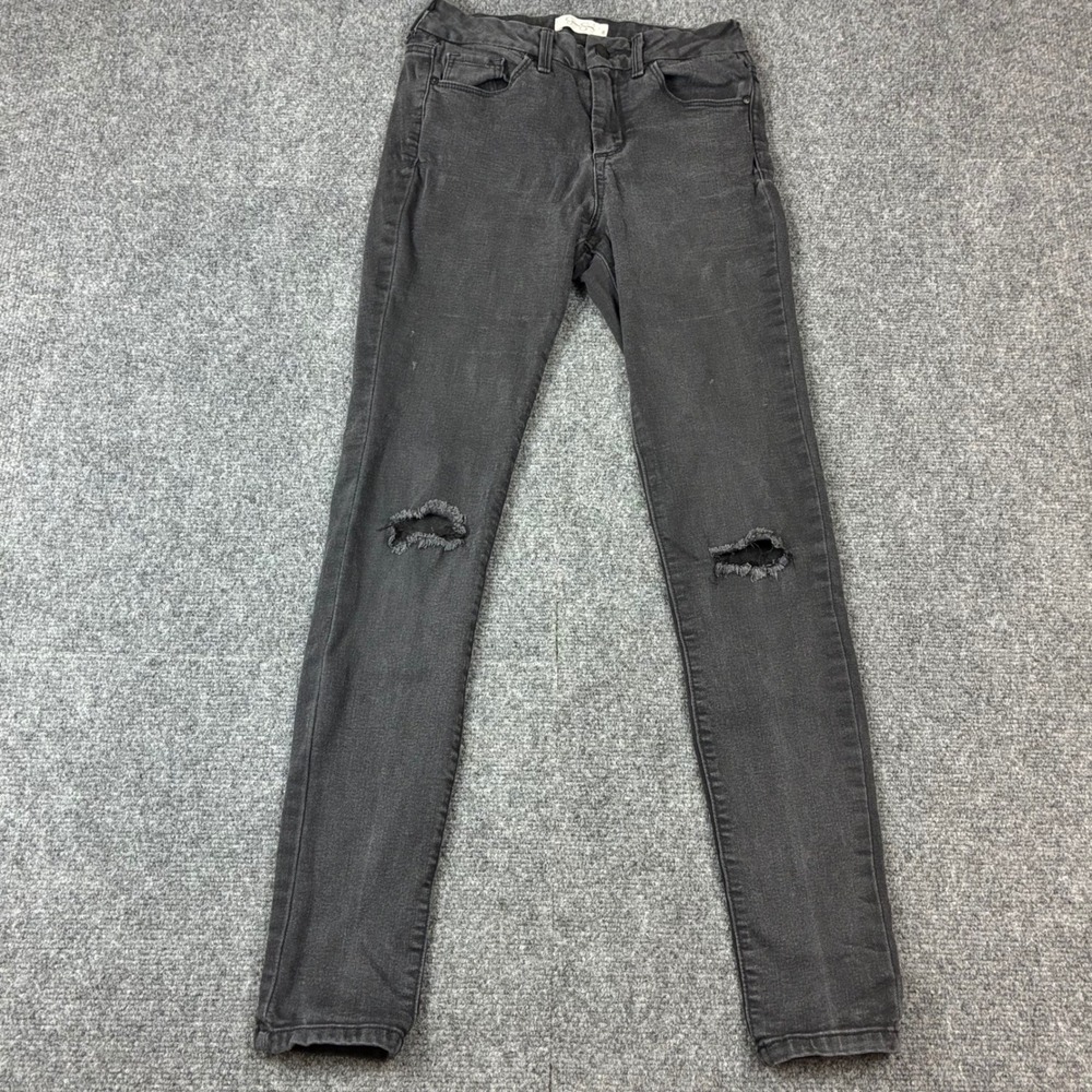 Jessica Simpson Curvy High Rise Skinny Jeans Black Distressed Ripped Knee 26